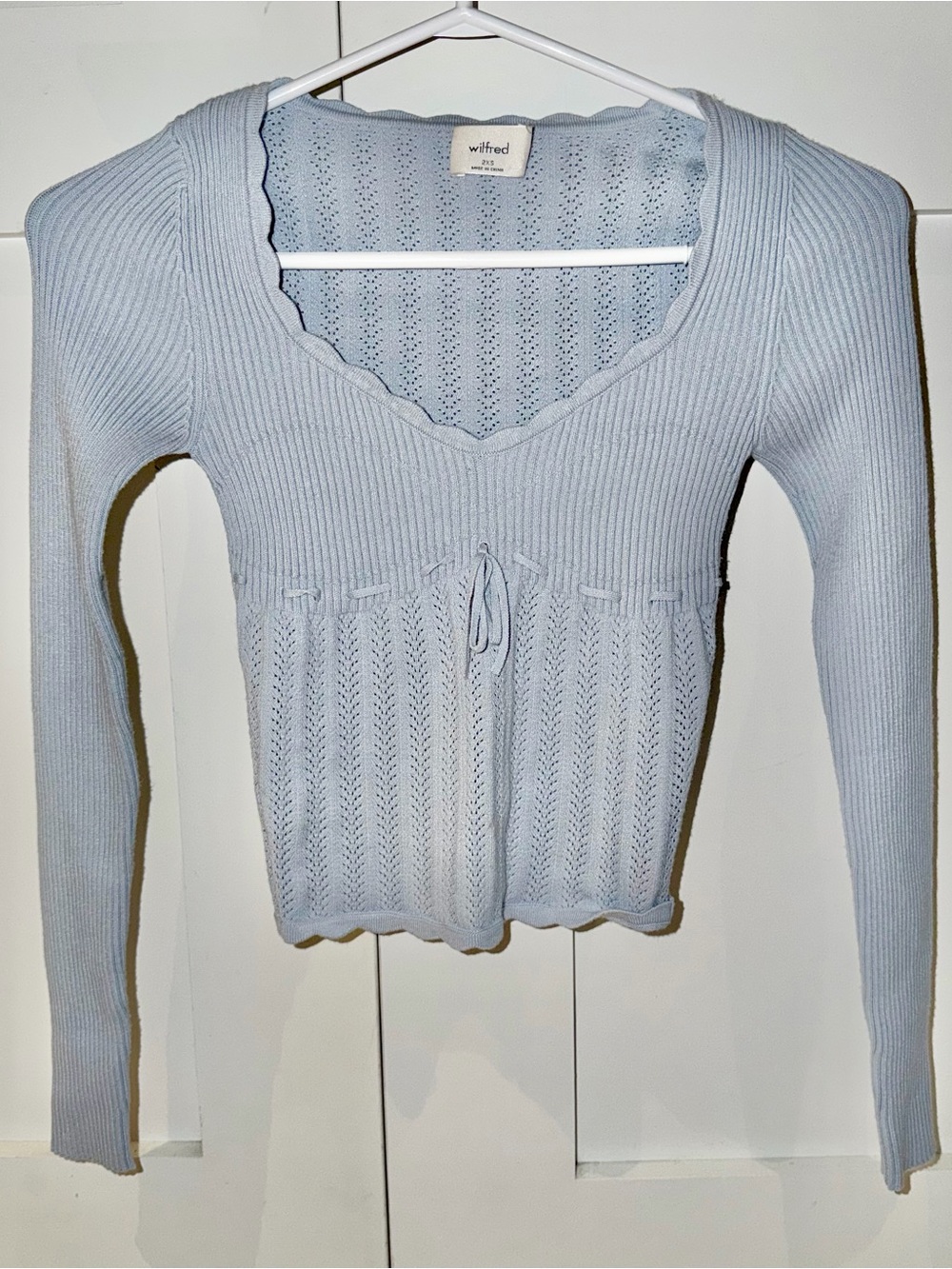 Wilfred Baby Blue Ribbed Scoop-Neck Long Sleeve Top